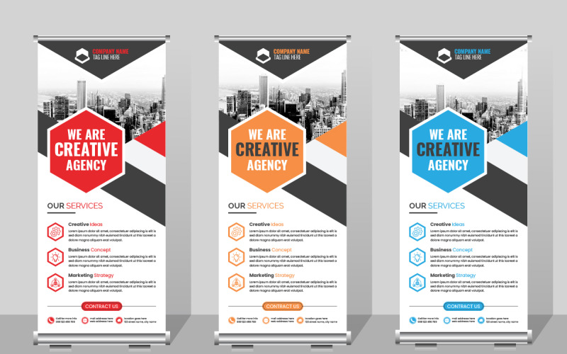 Modelo de banner roll-up, flyer roll-up ou cartão de rack e modelo de flyer dl