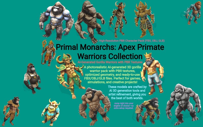 Monarcas Primales: Colección de Guerreros Primates Apex, modelo 3D