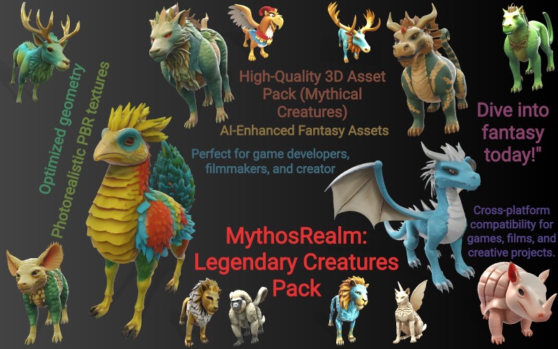 MythosRealm: Legendäres Kreaturenpaket 3D-Modell