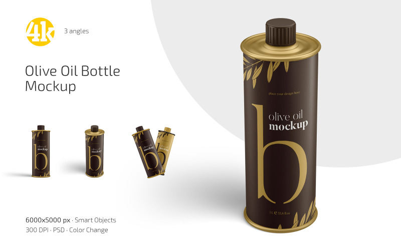 Olijfolie metalen fles mockupset