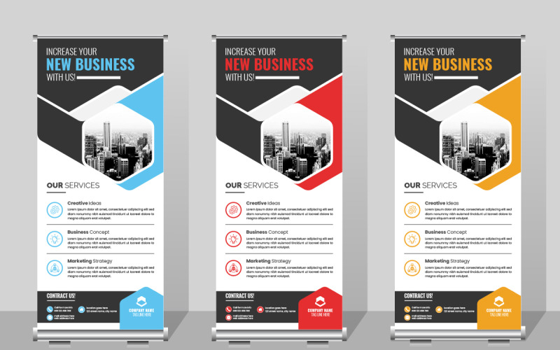 Plantilla de banner enrollable comercial, plantilla de diseño de banner enrollable moderno