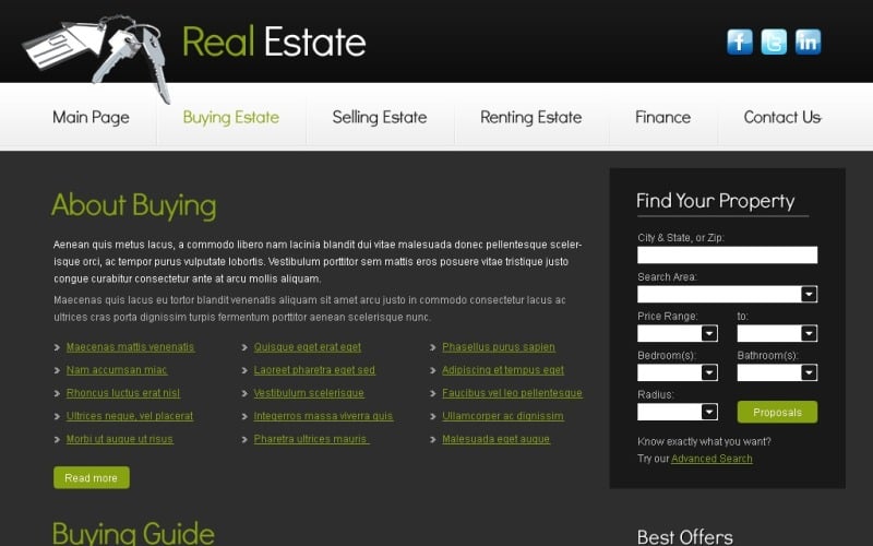 Бесплатный шаблон веб-сайта для бизнеса в сфере недвижимости