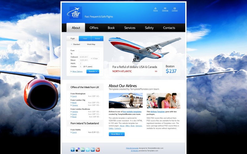 Gratis webbplatsmall för flygbolagens webbplatsmall