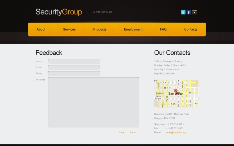 Modello di sito Web gratuito per il modello di sito Web del progetto di sicurezza
