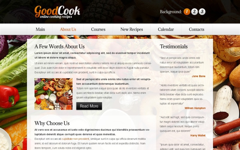 Modello gratuito per sito Web di ricette - Modello di sito Web in background