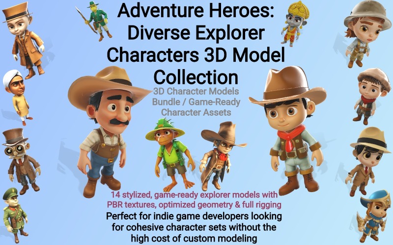 Adventure Heroes: 3D-Modellsammlung verschiedener Entdeckercharaktere