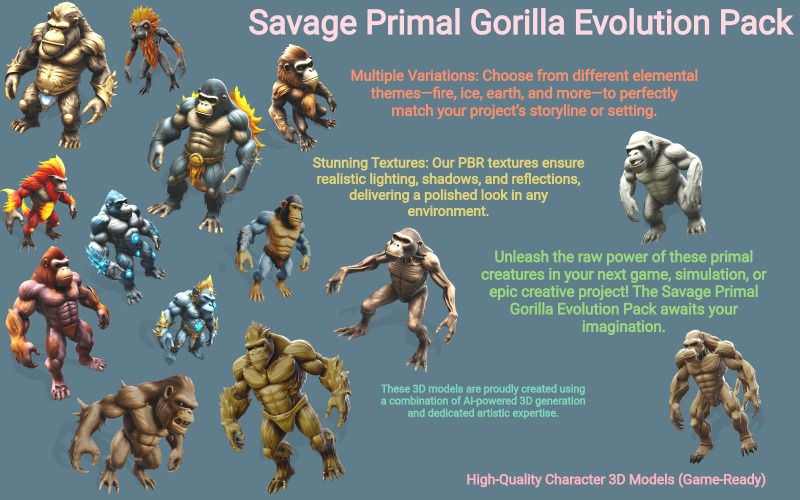 Savage Primal Gorilla Evolution Pack 3D 模型