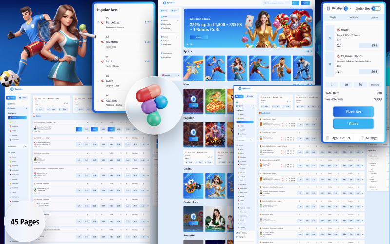Sportsbet – ставки на спорт і азартні ігри в казино, шаблон Figma
