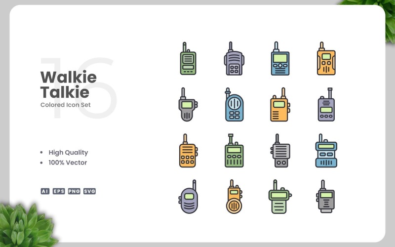 Set van 16 gekleurde pictogrammen voor walkie-talkies
