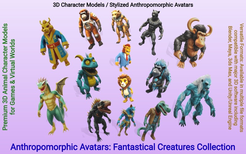 拟人化头像：奇幻生物系列 3D 模型