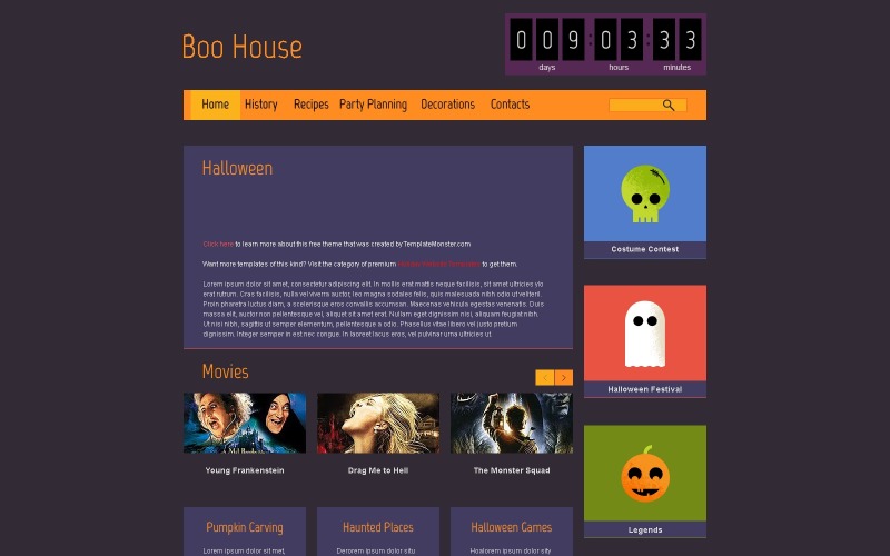 Cadılar Bayramı Ücretsiz HTML5 Tema Web Sitesi Şablonu