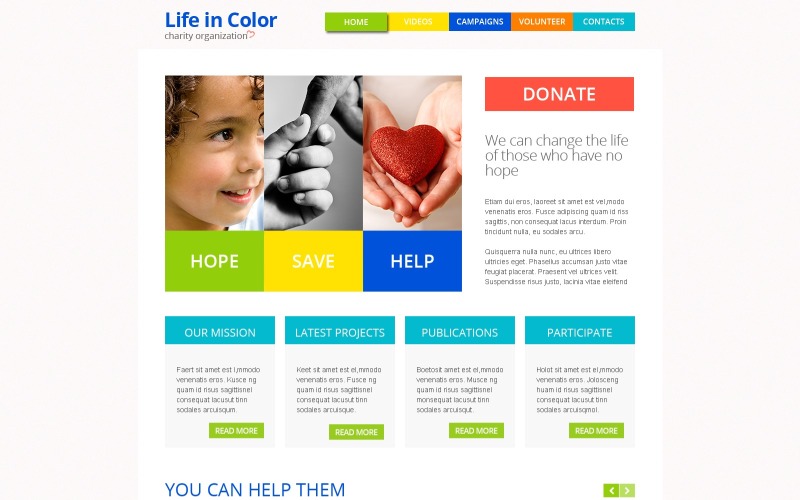 Gratis responsief HTML5-thema voor websitesjabloon voor liefdadigheidssites