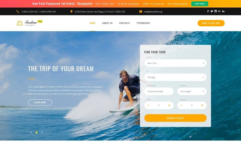 Kostenloses responsives HTML5-Design für Website-Vorlagen für Reisebüros