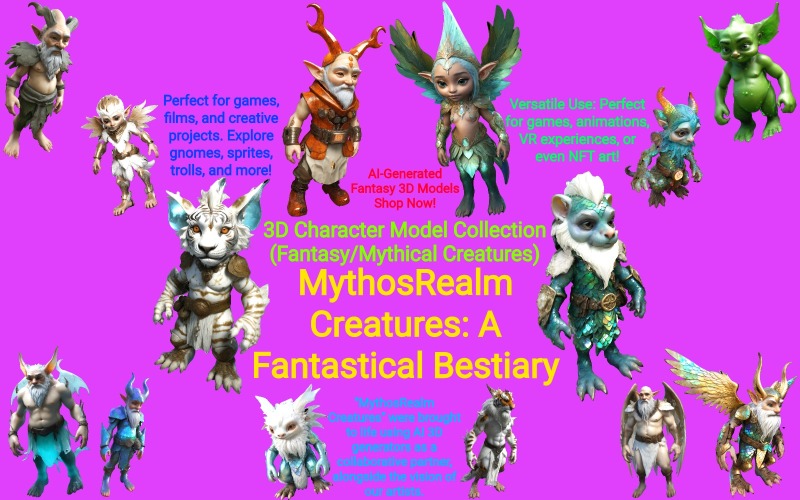 MythosRealm Yaratıkları: Fantastik Bir Hayvan Hikayesi 3D Modeli