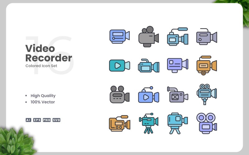 16 Video Recorder Colored Icons Set