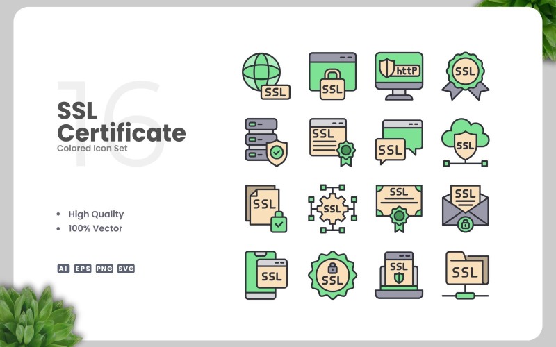 Set di 16 icone colorate del certificato SSL