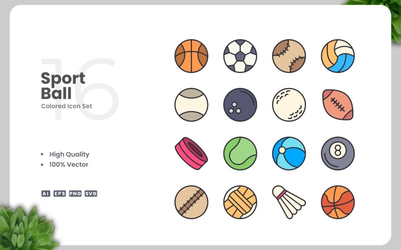 Set di 16 icone colorate di palloni sportivi