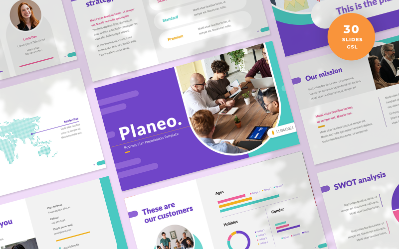 Planeo 商业计划演示 Google 幻灯片模板