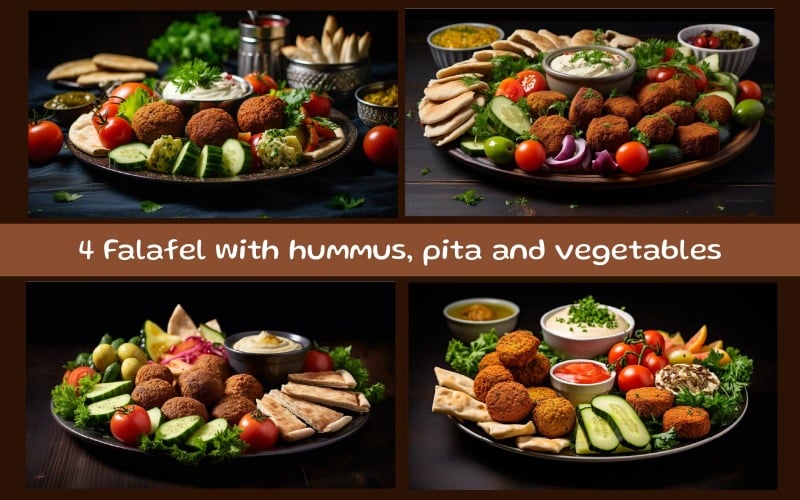 Falafel mit Hummus, Pita und Gemüse