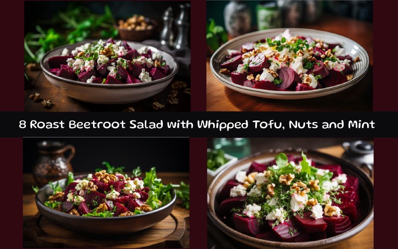 Gerösteter Rote-Bete-Salat mit geschlagenem Tofu, Nüssen und Minze