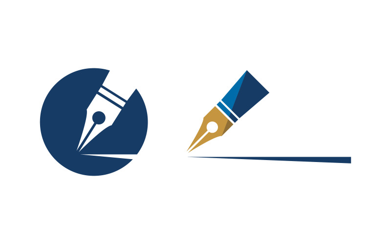Modello di progettazione del logo dello scrittore con penna e piuma v.12