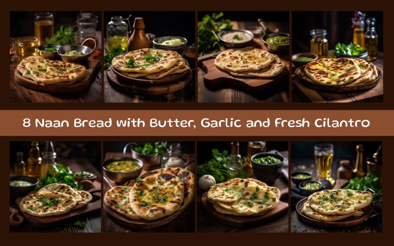 Naan-Brot mit Butter, Knoblauch und frischem Koriander