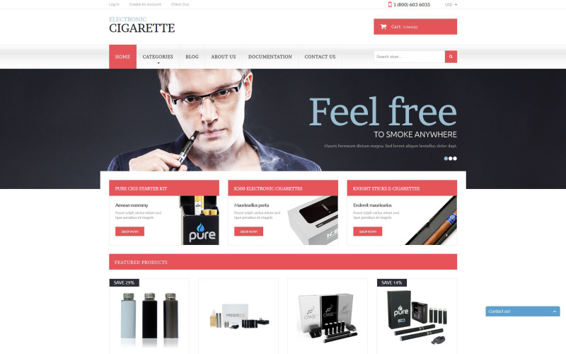 Electronic Cigarettes Shopify Theme #51785 - TemplateMonster