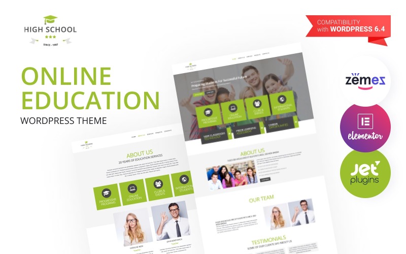 Gymnasiet - WordPress Elementor-tema för onlineinlärning och utbildning