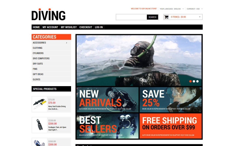 Motyw Diving Shop Magento