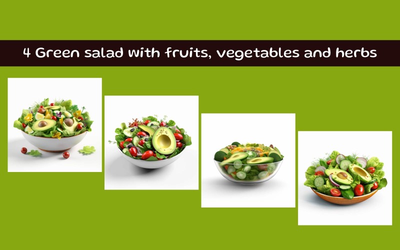 Insalata verde con frutta, verdura ed erbe aromatiche