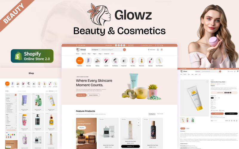 Glowz - Skönhets- och kosmetikabutik Shopify-tema