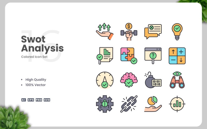 16 Swot Analys färgade ikoner Set