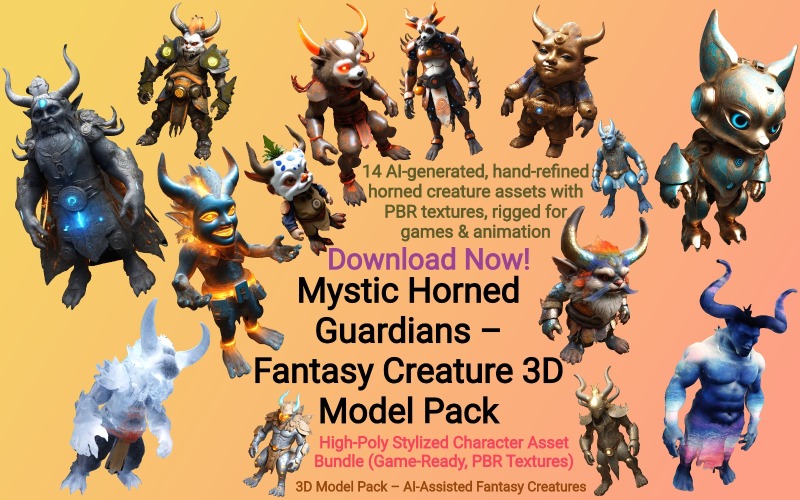 Mystieke gehoornde bewakers – Fantasy Creature 3D Model Pack