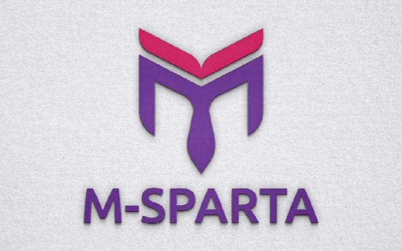 Шаблон логотипа абстрактного бизнеса с буквой M Sparta Soldier Warrior Mask