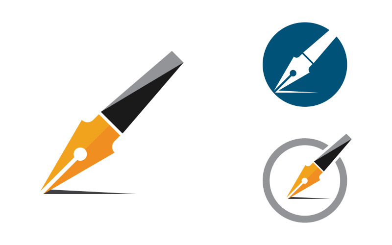 Modello di progettazione del logo dello scrittore con penna e piuma v.16