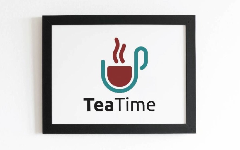 Aromatiskt varmt te Time Break Drink i kopp logotyp mall