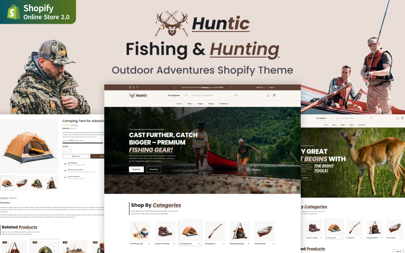 Huntic Store – Rybářské a lovecké potřeby a vybavení Téma Shopify