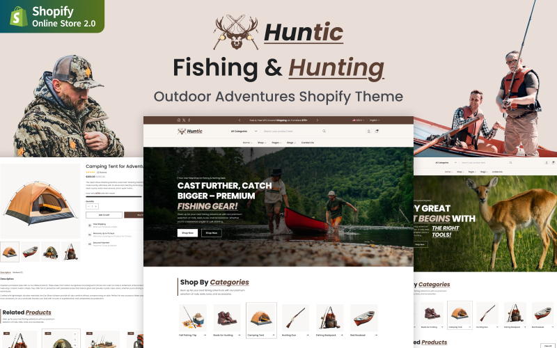 Huntic Store - Sprzęt wędkarski i myśliwski, artykuły i wyposażenie, motyw Shopify