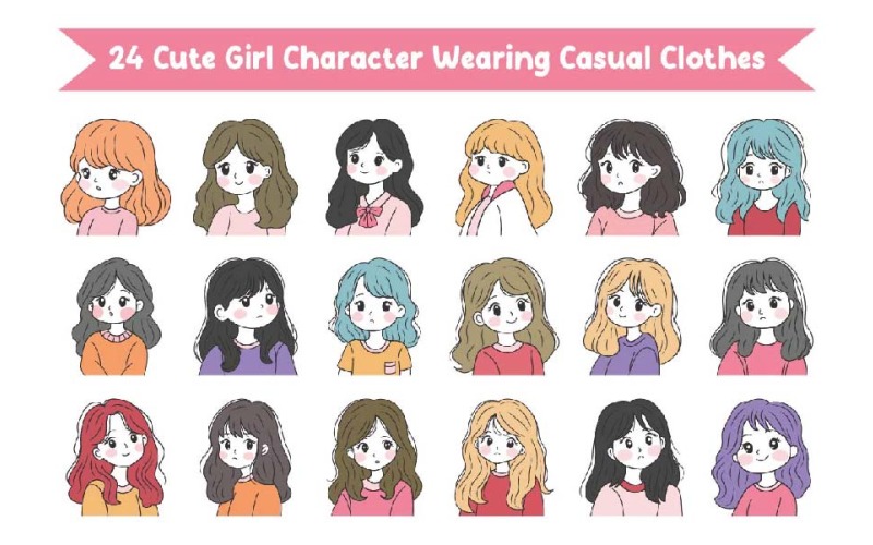 24 Cute Girl Character Wearing Casual Clothes