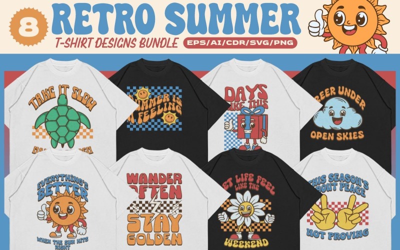 Retro sommar T-shirt Designs Bundle Vol. 2