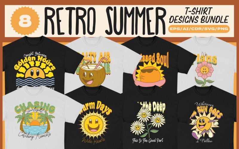 Retro-Sommer-T-Shirt-Design-Paket