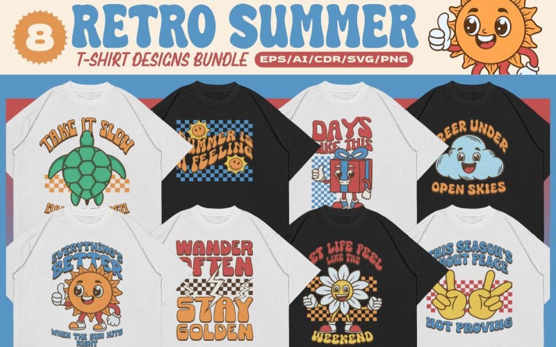 Retro Yaz Tişört Tasarımları Paketi Cilt 2