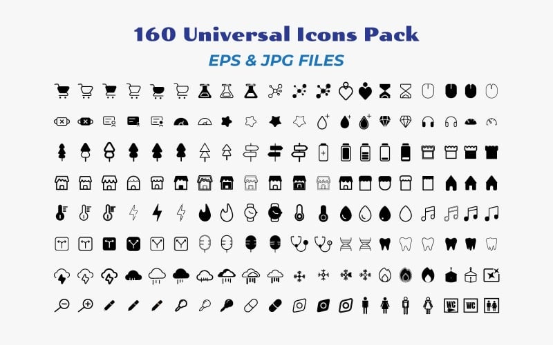 Un set di 160 icone universali nere