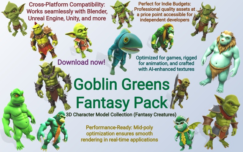 Modello 3D del pacchetto fantasy Goblin Greens