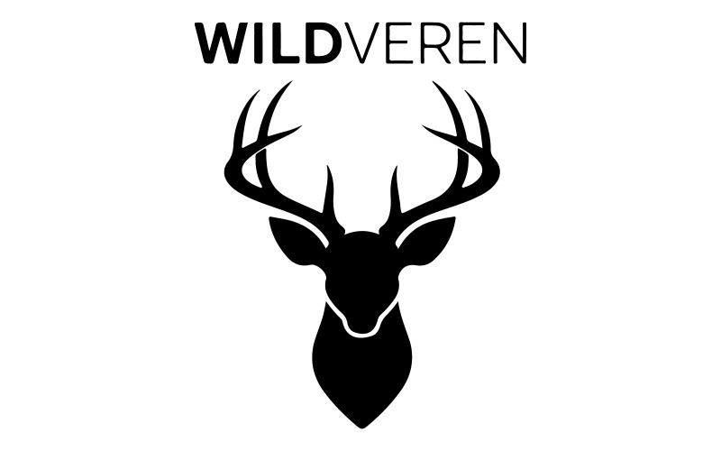 O logotipo contém uma silhueta verde escura de uma cabeça de veado com chifres