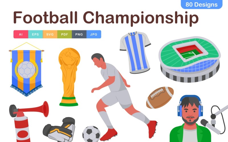 Pacchetto icone di calcio campione: oltre 80 grafiche vettoriali dinamiche di calcio e tornei