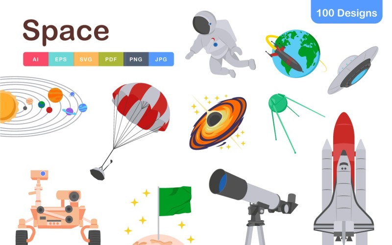 Uzay Simgeleri Paketi – 100'den Fazla Fütüristik Uzay ve Astronomi Vektör Grafikleri