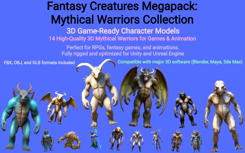 Fantasy Creatures Megapack: Mythical Warriors Collection Zdarma 3D model