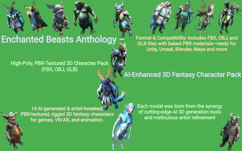 Antologie Enchanted Beasts – 3D Fantasy Character Pack s vylepšenou umělou inteligencí a 3D modelem