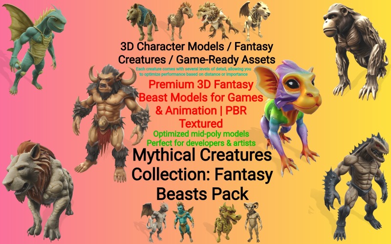 Collezione di creature mitiche: modello 3D del pacchetto di bestie fantasy